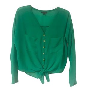 Anthropologie Mine Green Sheer Tie Top Sz Sm